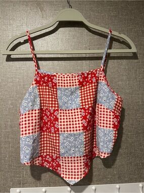Altar'd State Patchwork Gingham Floral Cami Top